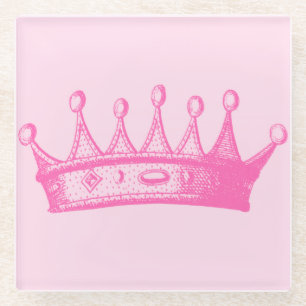 Magenta Princess Crown on Pink Background Glass Coaster