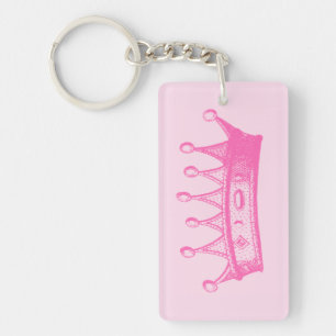 Magenta Princess Crown on Pink Background Key Ring