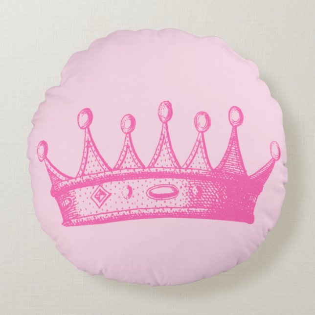 Magenta Princess Crown on Pink Background Round Cushion (Front)
