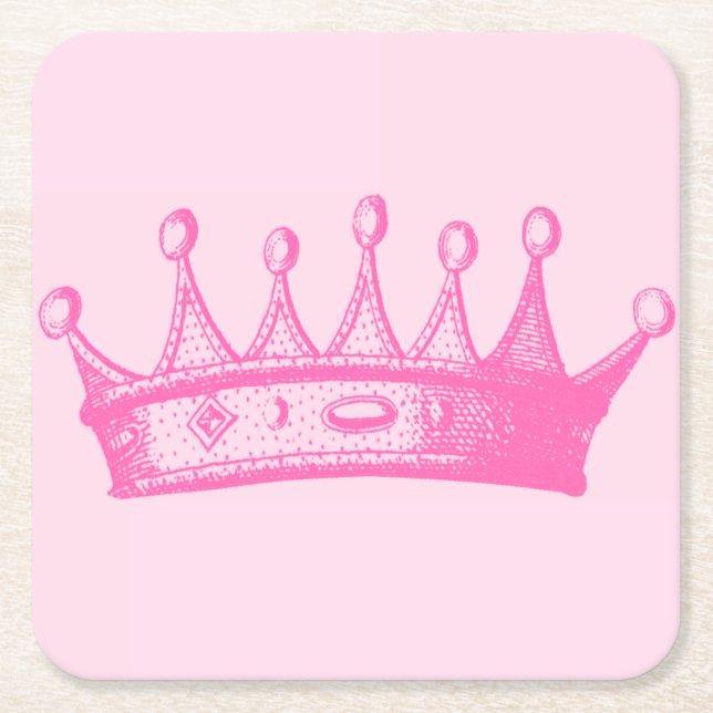 Magenta Princess Crown on Pink Background Square Paper Coaster (Front)
