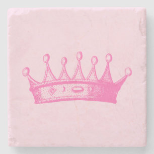 Magenta Princess Crown on Pink Background Stone Coaster