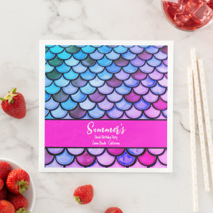 Magenta Purple Blue Mermaid Scales Beach Birthday Napkin