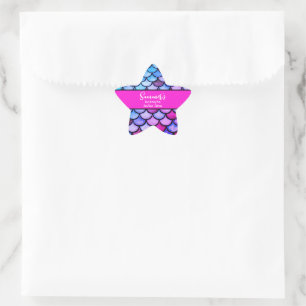 Magenta Purple Blue Mermaid Scales Beach Birthday Star Sticker