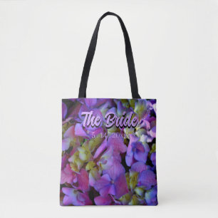 Magenta Purple blue yellow Hydrangeas flower Bride Tote Bag