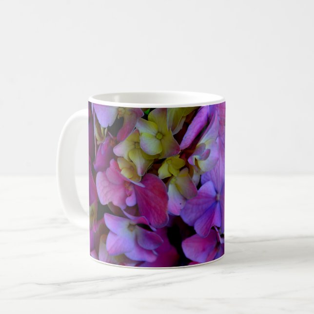 Magenta Purple blue yellow Hydrangeas flowers Coffee Mug (Front Left)
