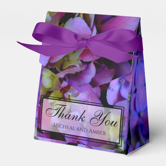 Magenta Purple blue yellow Hydrangeas flowers Favour Box (Front Side)