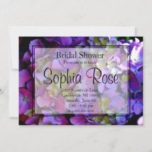 Magenta Purple blue yellow Hydrangeas flowers Invitation