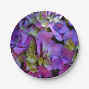 Magenta Purple blue yellow Hydrangeas flowers Paper Plate