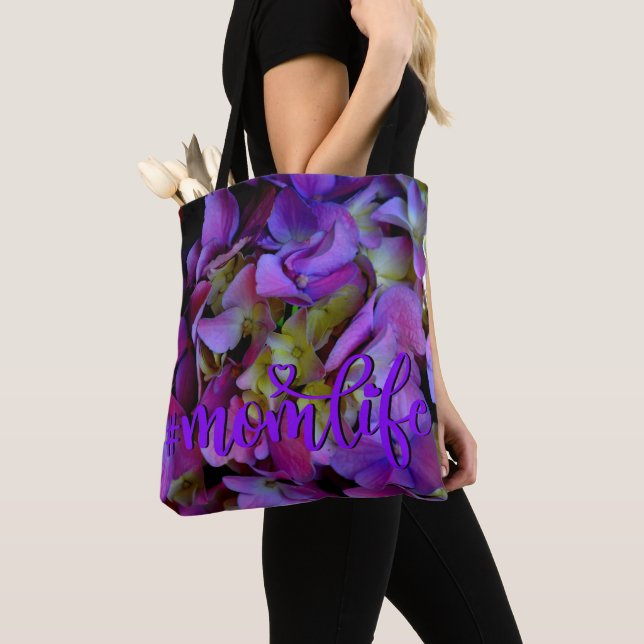 Magenta Purple blue yellow Hydrangeas flowers Tote Bag (Close Up)