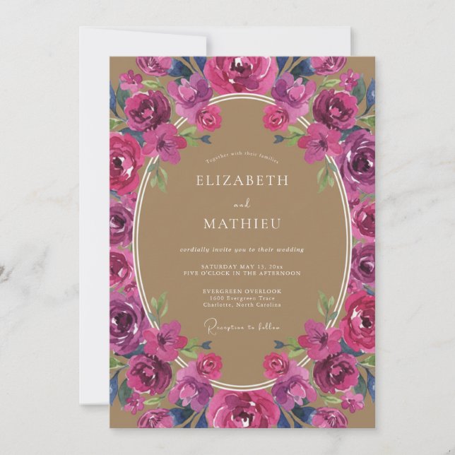 Magenta Purple Botanical Wedding Invitation (Front)