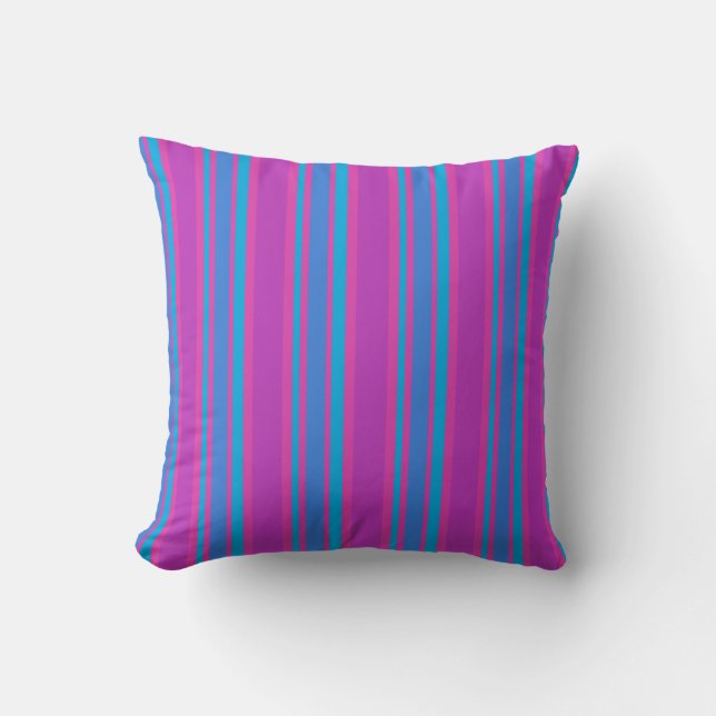 Magenta, Purple, Bright Blue, Turquoise Stripes Cushion (Front)