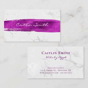 Magenta Purple Brush Stroke White Foil Marble Business Card