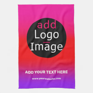 Magenta & Purple Customisable Business Gradient   Tea Towel