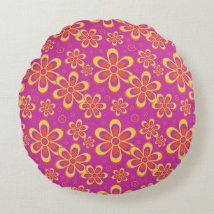 Magenta Purple Flowers Seamless Pattern Round Cushion