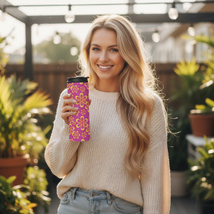 Magenta Purple Flowers Seamless Pattern Thermal Tumbler