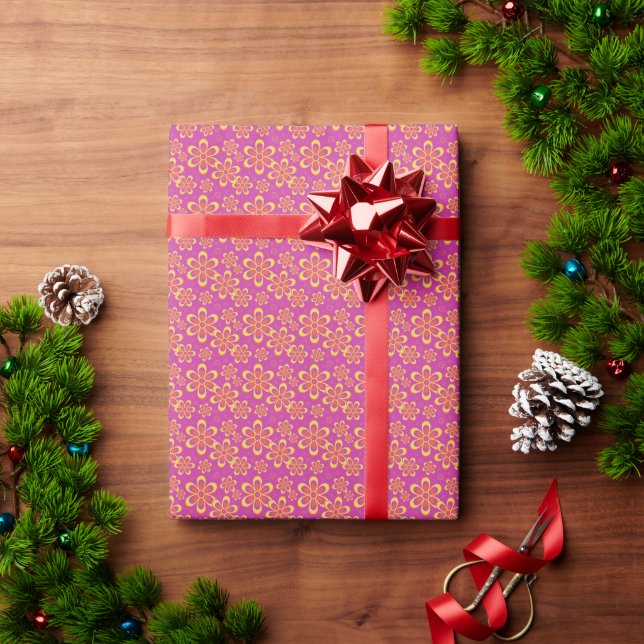 Magenta Purple Flowers Seamless Pattern Wrapping Paper (Holiday Gift)