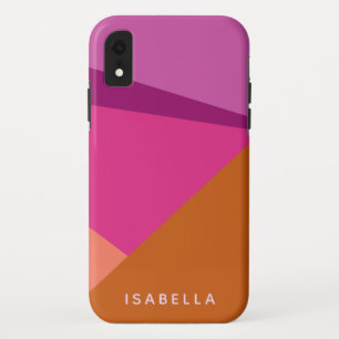 Magenta Purple Geometric Colour Block Personalised iPhone XR Case