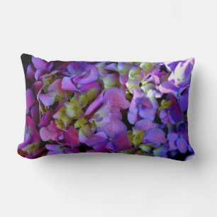 Magenta Purple Hydrangeas purple blue yellow Lumbar Cushion