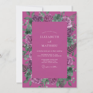 Magenta Purple Peony Wedding Invitation