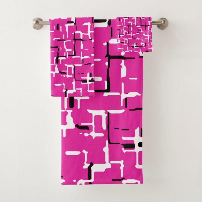 Magenta Purple Pink Black White COOL Pattern Bath Towel Set (Insitu)
