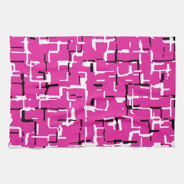 Magenta Purple Pink Black White Pattern Tea Towel (Horizontal)