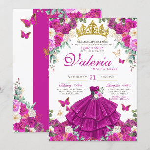Magenta Purple Pink Butterfly Princess Quinceañera Invitation