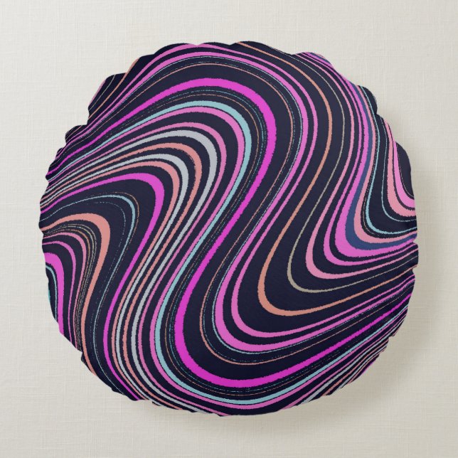 Magenta Purple Pink Navy Pattern Round Cushion (Front)