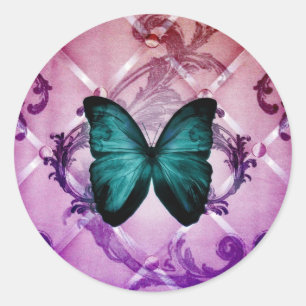 Magenta Purple Swirls Bohemian Teal Butterfly Classic Round Sticker