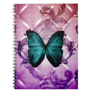 Magenta Purple Swirls Bohemian Teal Butterfly Notebook