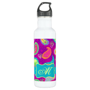 Magenta Purple Turquoise Modern Paisley Pattern 710 Ml Water Bottle