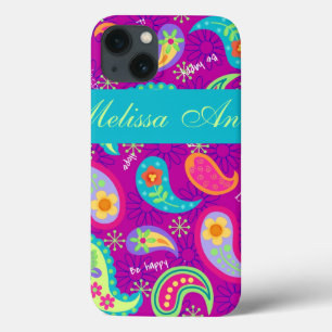Magenta Purple Turquoise Modern Paisley Pattern iPhone 13 Case