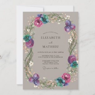 Magenta Purple Wreath Wedding Invitation