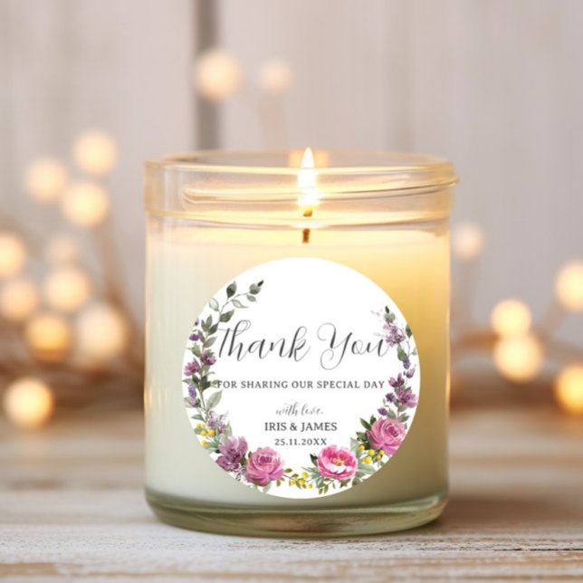 Magenta Purple Yellow Floral Boho Wedding Favour Classic Round Sticker (Creator Uploaded)