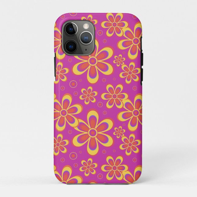 Magenta Purple Yellow Groovy Flower Pattern Case-Mate iPhone Case (Back)