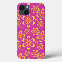 Magenta Purple Yellow Groovy Flower Pattern