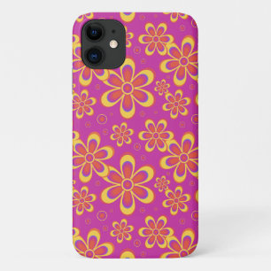 Magenta Purple Yellow Groovy Flower Pattern iPhone 11 Case