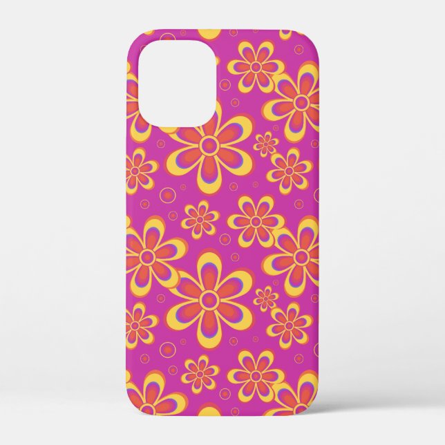 Magenta Purple Yellow Groovy Flower Pattern Case-Mate iPhone Case (Back)