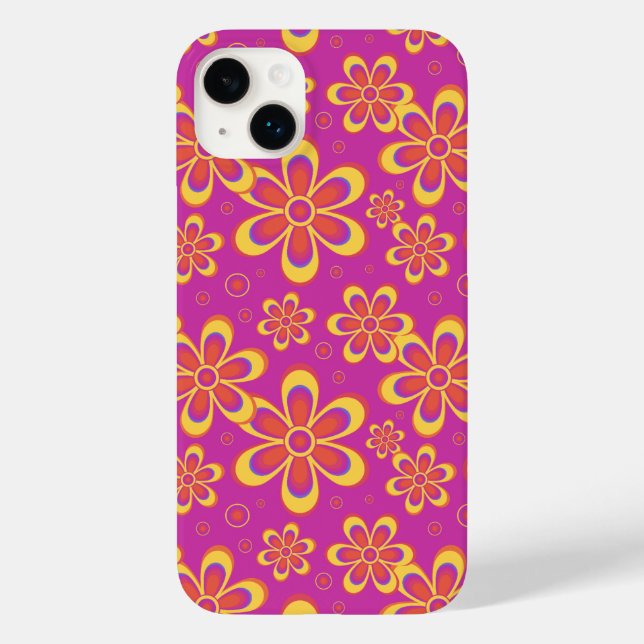 Magenta Purple Yellow Groovy Flower Pattern Case-Mate iPhone Case (Back)