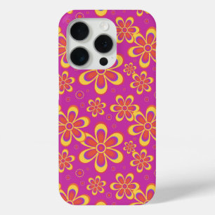 Magenta Purple Yellow Groovy Flower Pattern iPhone 15 Pro Case