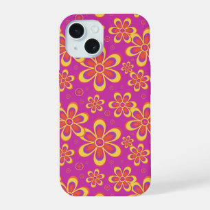 Magenta Purple Yellow Groovy Flower Pattern iPhone 15 Case