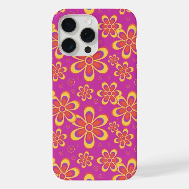 Magenta Purple Yellow Groovy Flower Pattern iPhone Case (Back)