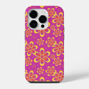 Magenta Purple Yellow Groovy Flower Pattern iPhone 14 Pro Case