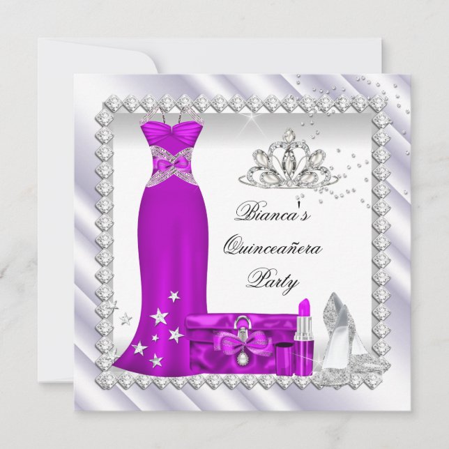 Magenta Quinceanera 15th Tiara Birthday Party Invitation (Front)