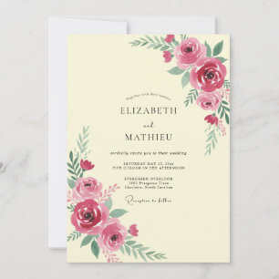 Magenta Ranunculus Muted Eucalyptus Wedding Invitation