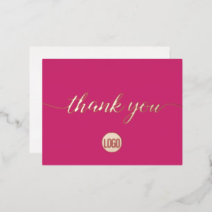 Magenta Real Rose gold foil Business Thank you Invitation Postcard