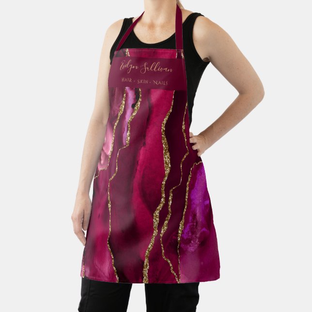 magenta red agate beauty professional apron (Insitu)