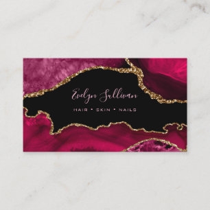 Magenta Red agate on black  Business Card