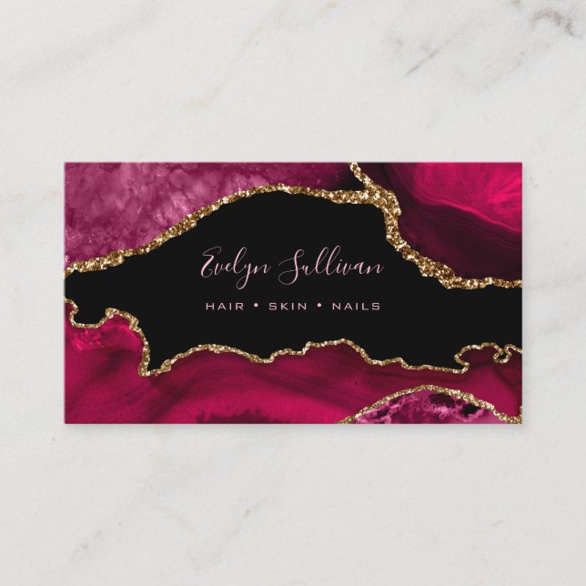 Magenta Red agate on black  Business Card (Front)