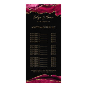 magenta red agate on black price list rack card