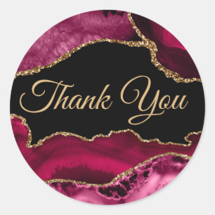 Magenta Red Agate Thank you  Classic Round Sticker
